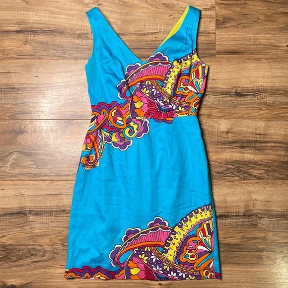 Lilly Pulitzer Kiki Engineered Optical Confusion V Neck Sleeveless Dress - Picture 2 of 9